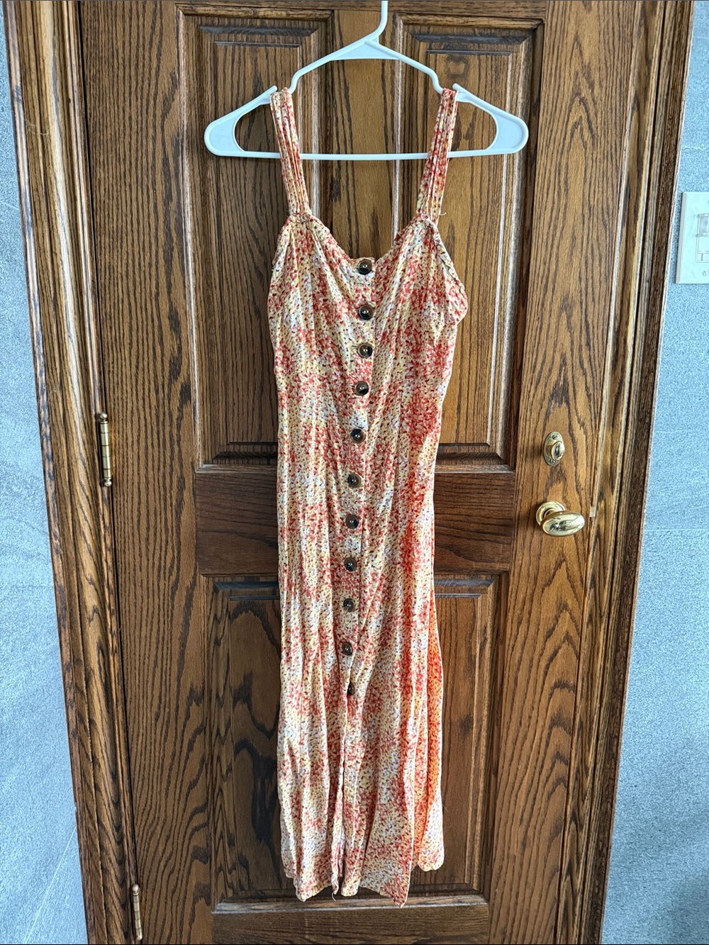 Summer Button-Front Orange Floral Maxi Dress